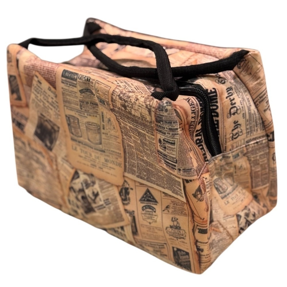 Vintage Newspaper Print Insulated Cooler Bag Unisex - Picture 1 of 6